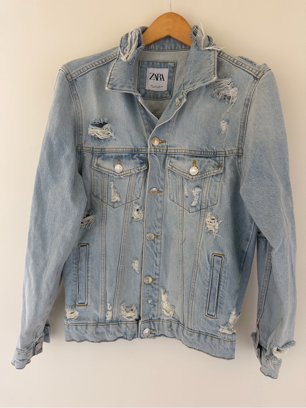 Zara Light Blue Distressed Denim Jacket - Men's Casual Truckers